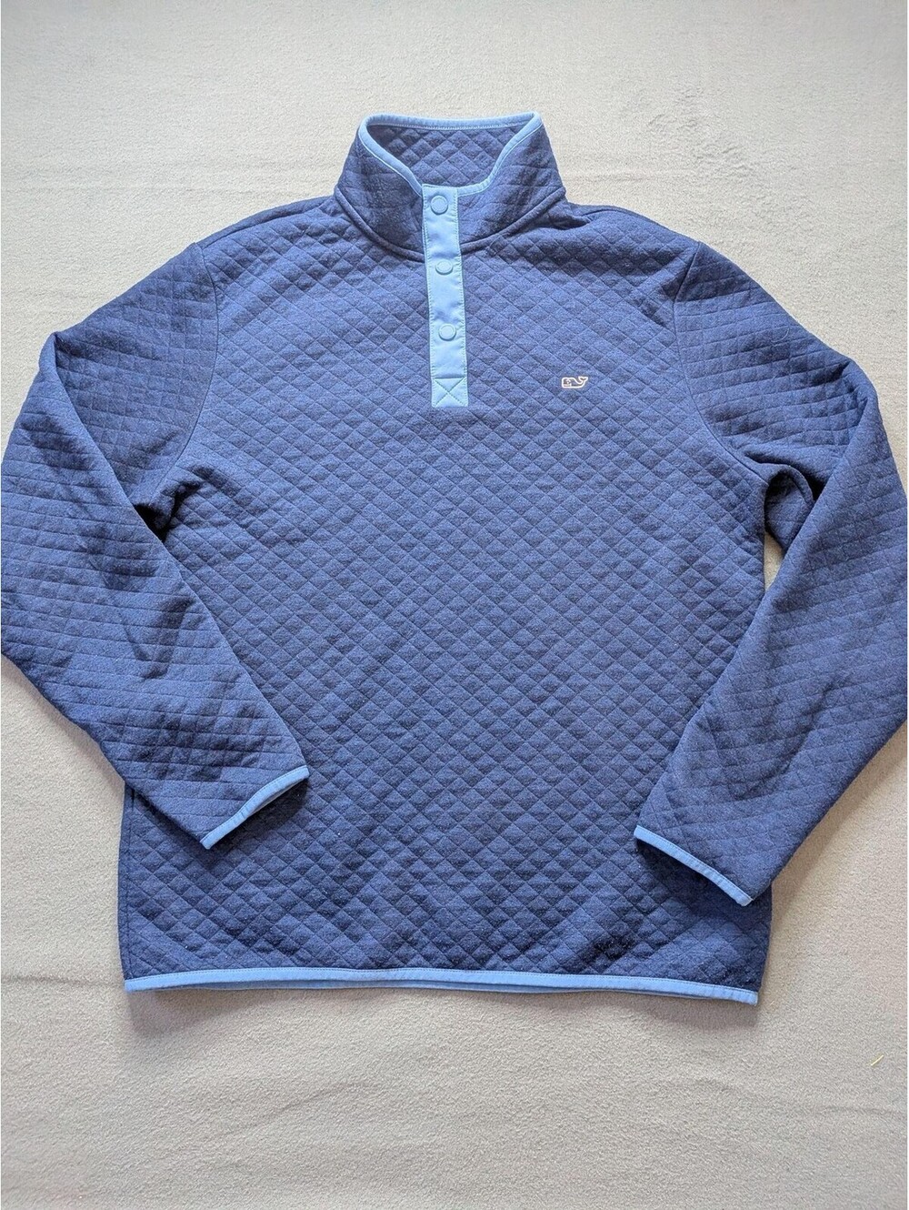 Vineyard Vines Sweatshirt Mens M Blue Quilted Snap Mock Neck Whale Logo Pullover